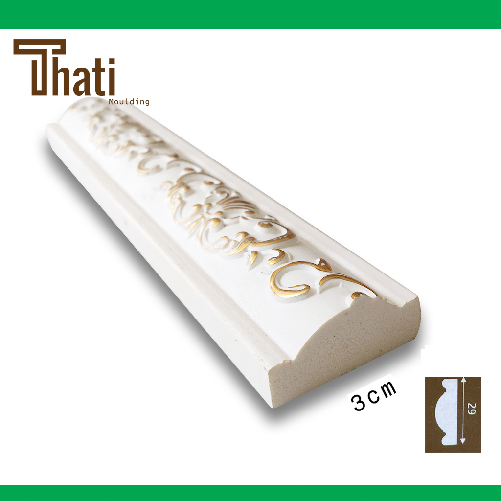 Phào chỉ tường, nẹp chỉ nhựa ps 3cm hoa văn vàng