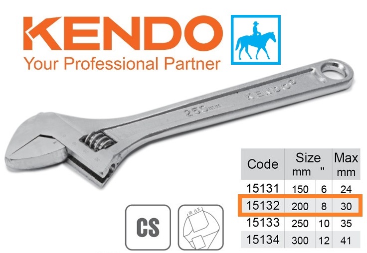 Mỏ lết 200mm 8inch độ rộng max 24mm cs kendo wadfow 15132 waw1108
