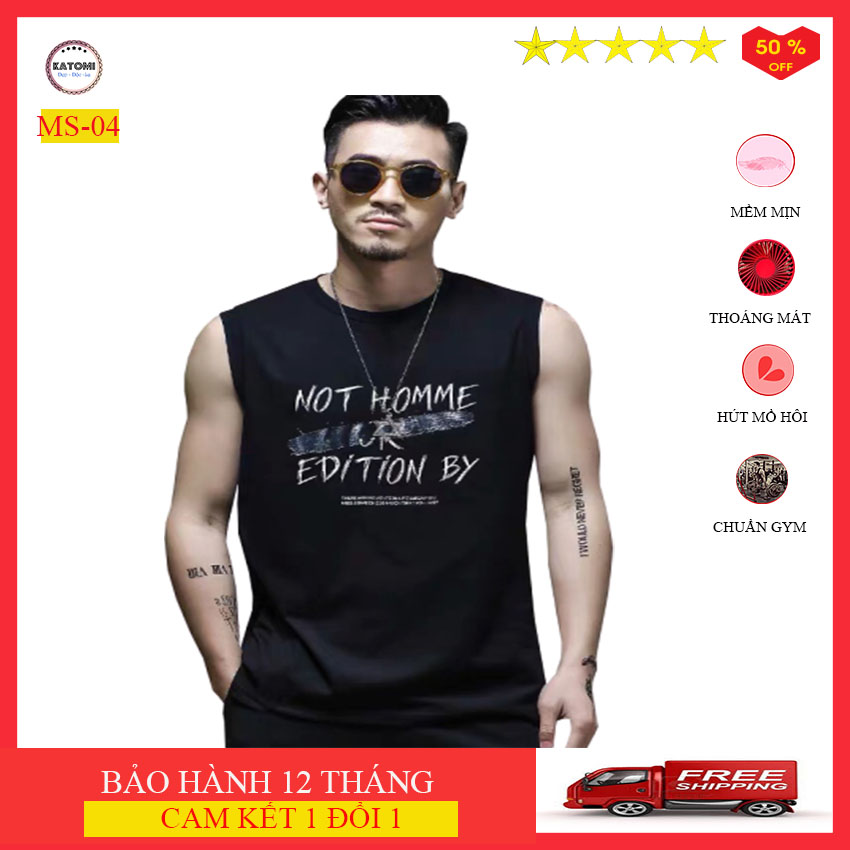 Áo ba lỗ nam sát nách KATOMI siêu hot -MS04- màu đen-chất cotton lạnh siêu mát ( thấm hút mồ hôi)-áo ba lỗ nam thời trang Hàn quốc