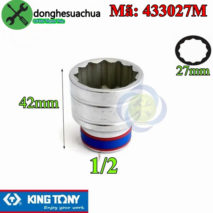 Tuýp 27mm 1/2 kingtony 433027m 12 cạnh màu trắng dài 42mm