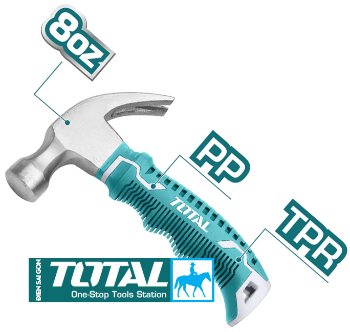 Búa nhổ đinh cán ngắn 8oz 220g Total THTM7386D