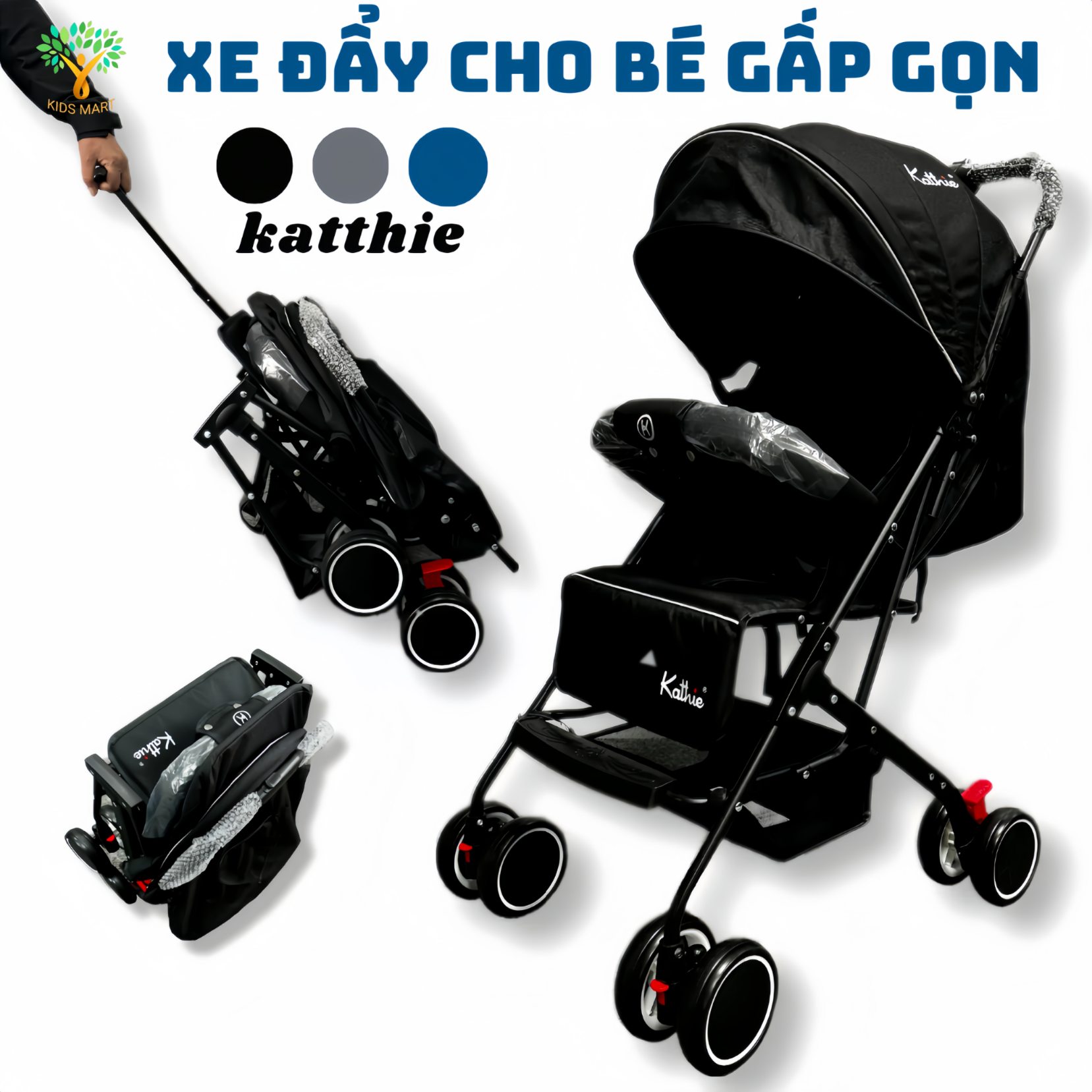 Xe đẩy em bé sơ sinh, xe đẩy cho bé gấp gọn, (Bảo hành 12 tháng)