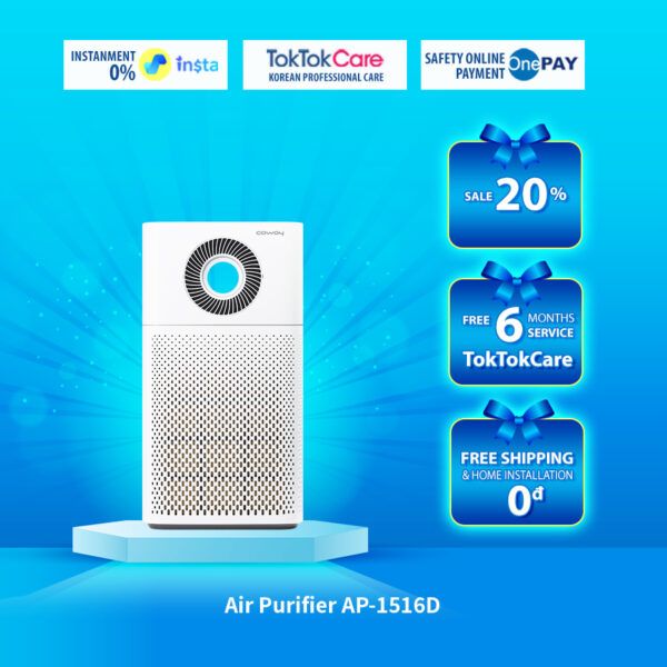 Máy lọc không khí coway ap-1516d, 65w, 50m², cảnh báo thay bộ lọc,44.3 db - bảo hành 12 tháng - hàng chính hãng safety mart official