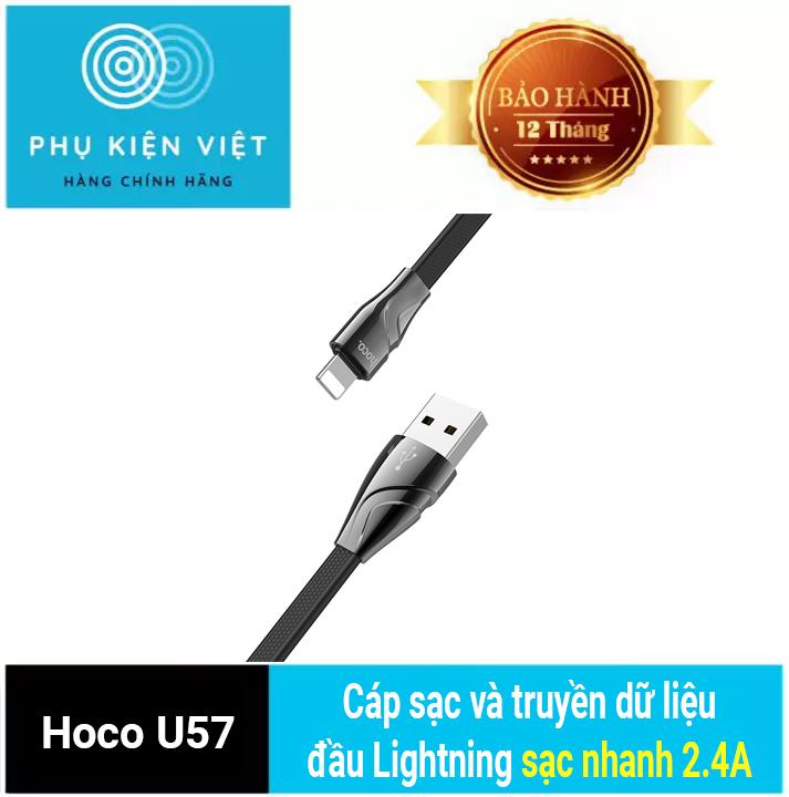 Cáp sạc Iphone/ Cáp sạc và truyền dữ liệu Hoco U57 đầu Lightning sạc nhanh 2.4A nhựa siêu bền