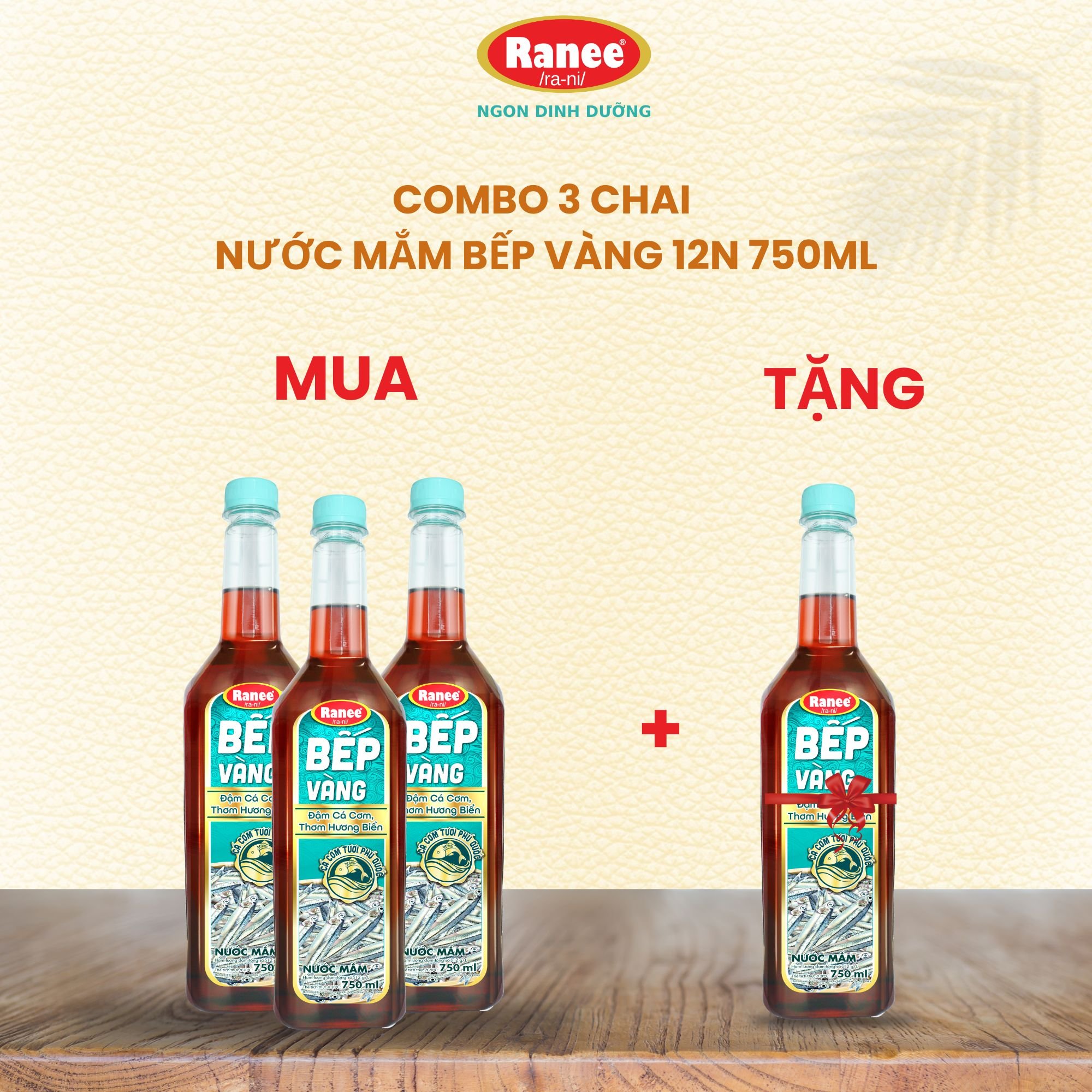 Combo 3 nước mắm thơm ngon cá cơm bếp vàng 12n 750ml + tặng kèm nước mắm 12n 750ml