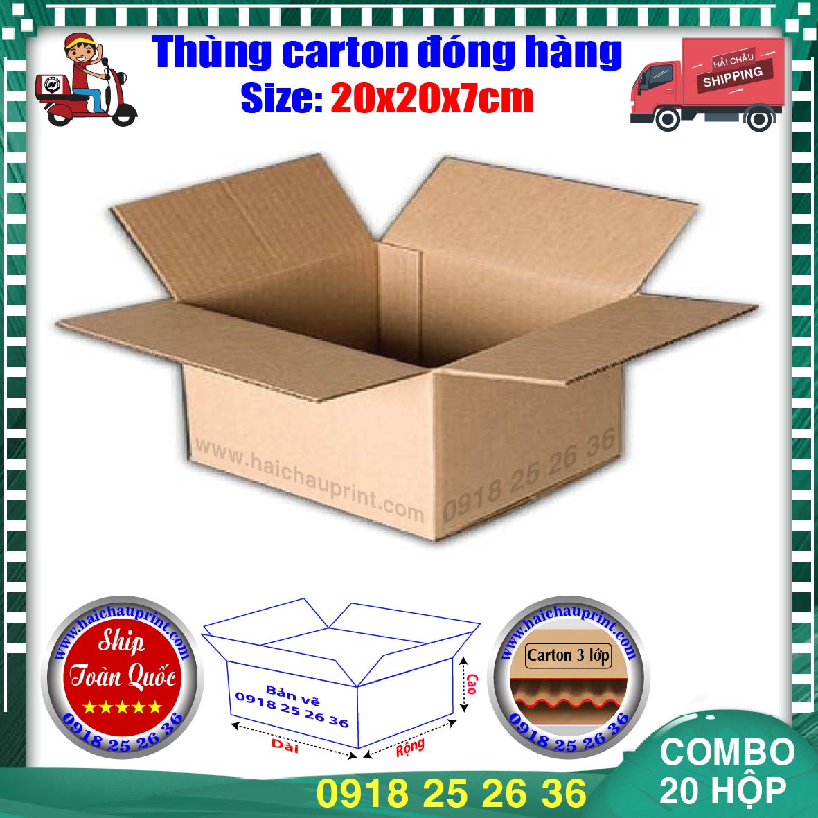 20 Thùng Carton HC0048 - 20x20x7cm Hộp Carton Đóng Hàng [Hải Châu] Carton 3 Lớp Cứng Cáp, Tiết Kiệm Thời Gian, Nâng Cao Giá Trị Sản Phẩm...