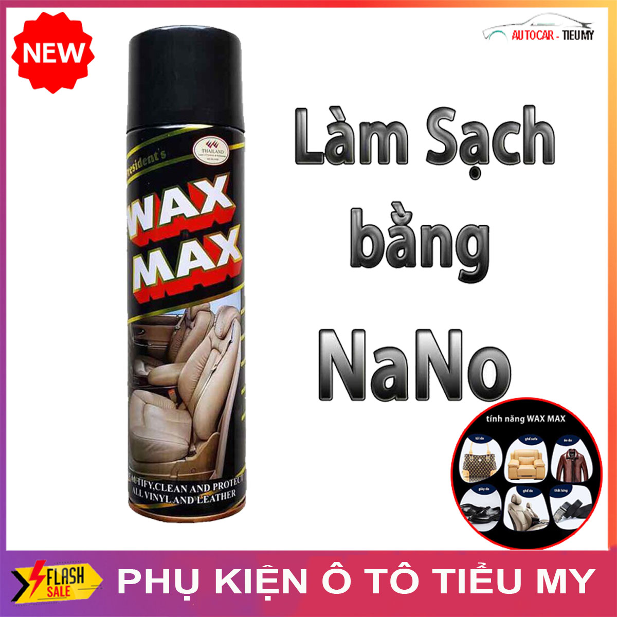 Chai Xịt bóng nội thất ô tô và các loại da Wax Max 500ml, làm mới nội thất đồ da, gỗ, cao su, nhựa ô tô nhà cửa