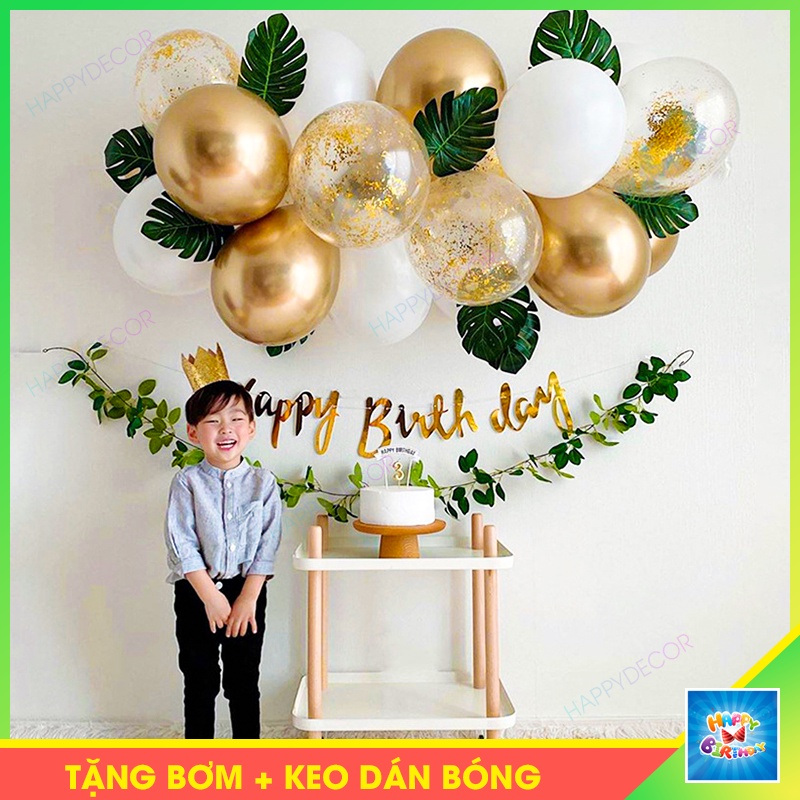 Set bóng trang trí sinh nhật, tiệc thôi nôi, bóng in chữ Happy Birthday Handmade kiểu Hàn Quốc giá rẻ