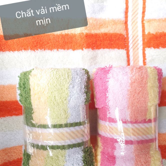 Khăn mặt 4 tấc cotton sọc đũa hồng