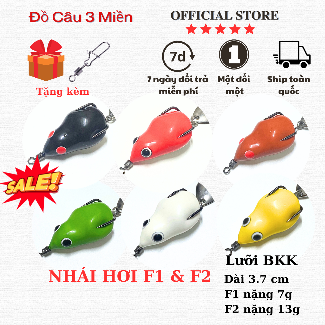 Mồi nhái hơi f1 7g nổi & f2 13g lửng chìm.lưỡi bkk , mồi câu cá lóc, chẽm, trê, vược.... mồi câu lure siêu nhạy
