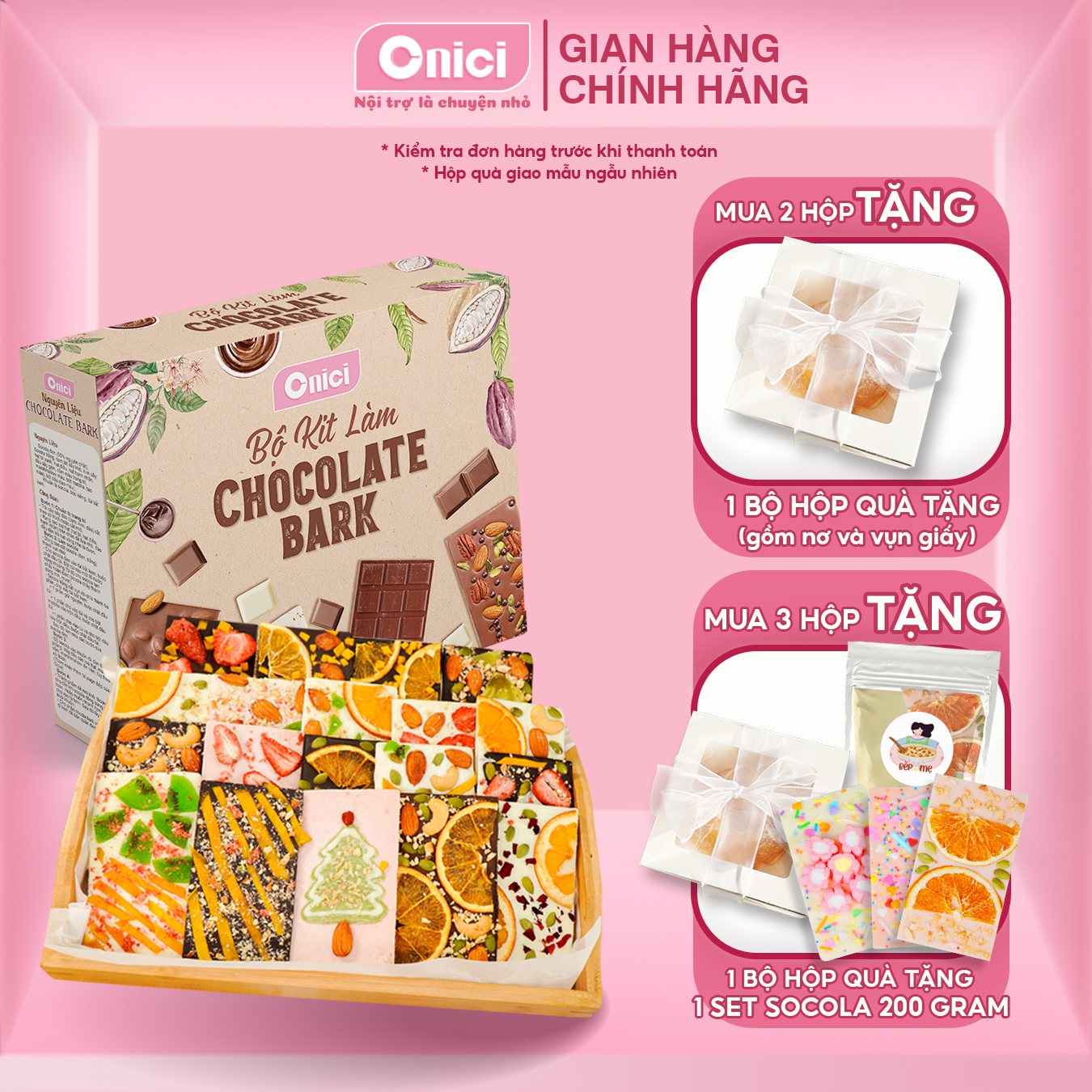 Bộ Kit làm Chocolate Bark: [Thành phẩm 120 viên] Bếp Của Mẹ ONICI - kèm công thức nấu và bộ dụng cụ