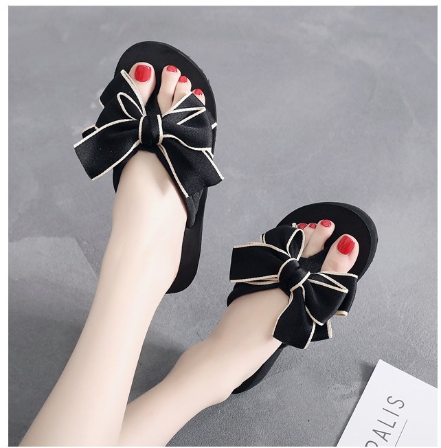 Dép Nữ Xỏ Ngón Đế Cao Đính Nơ| Dép Tông Dép Kẹp Sandal Đế Xuồng Chống Trượt
