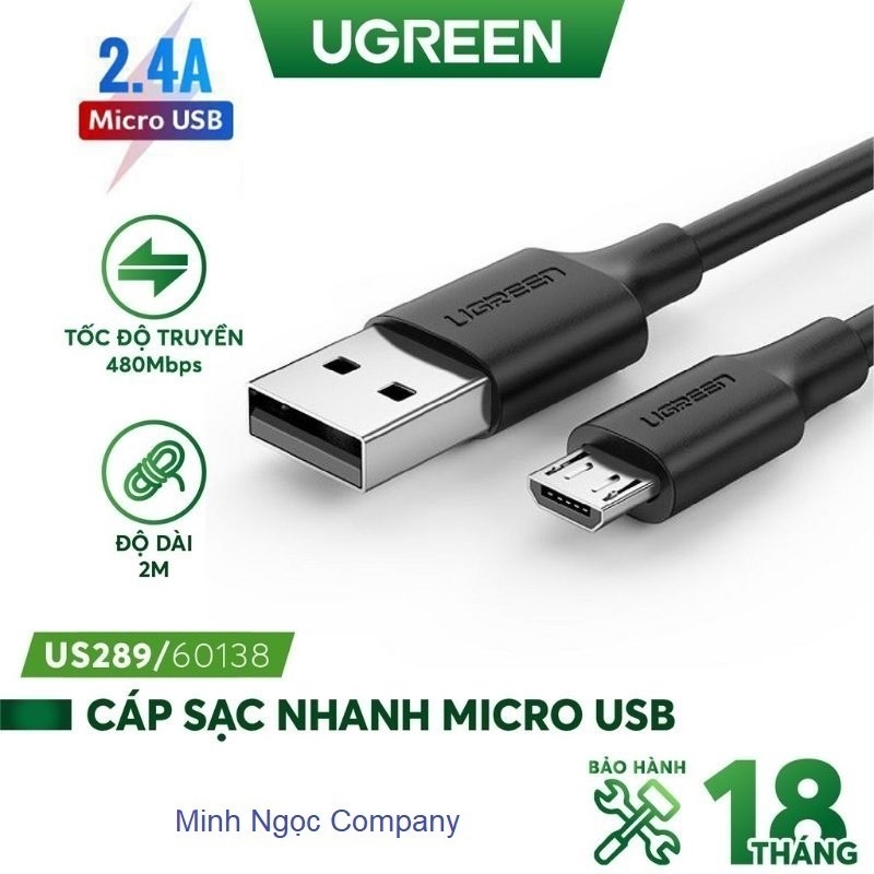 Cáp sạc nhanh usb 2.0 sang cổng micro usb 2.4a và truyền dữ liệu ugreen us289 - hàng