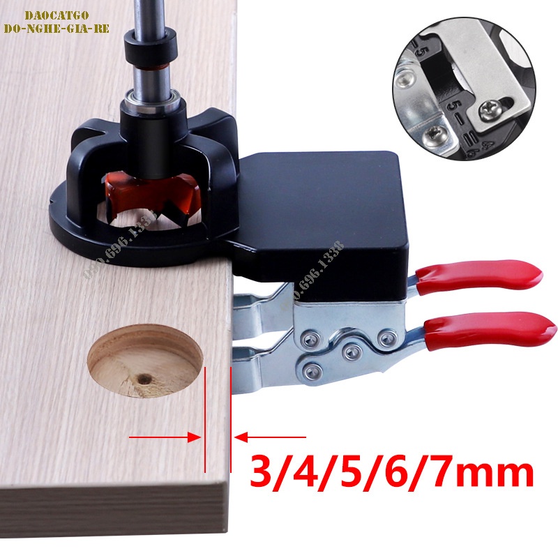 Cữ khoan bản lề tủ bếp có 2 vam kẹp gỗ dưỡng khoan lỗ bản lề bật giảm chấn dụng cụ thợ làm nghề mộc nội thất decor xây dựng nhà