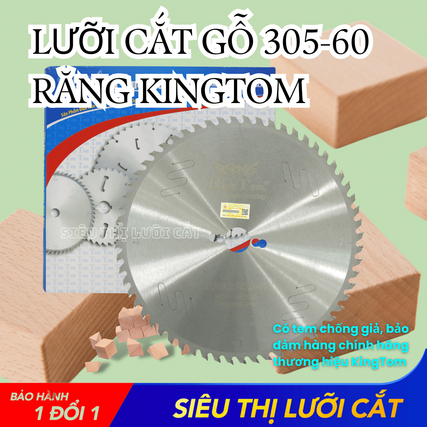 Lưỡi Cưa - Lưỡi Cắt Gỗ Cao Cấp 305-60 Răng KingTom (Khe Laser Giảm Nhiệt Giảm Bụi Tối Đa) - Chuyên Gỗ Có Đinh