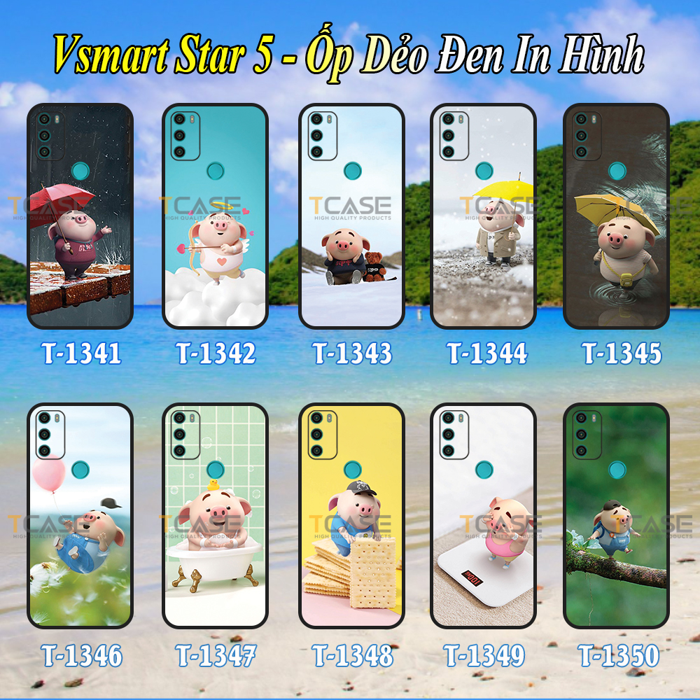 Ốp lưng vsmart star 5 - ốp dẻo đen in hình bst heo hồng