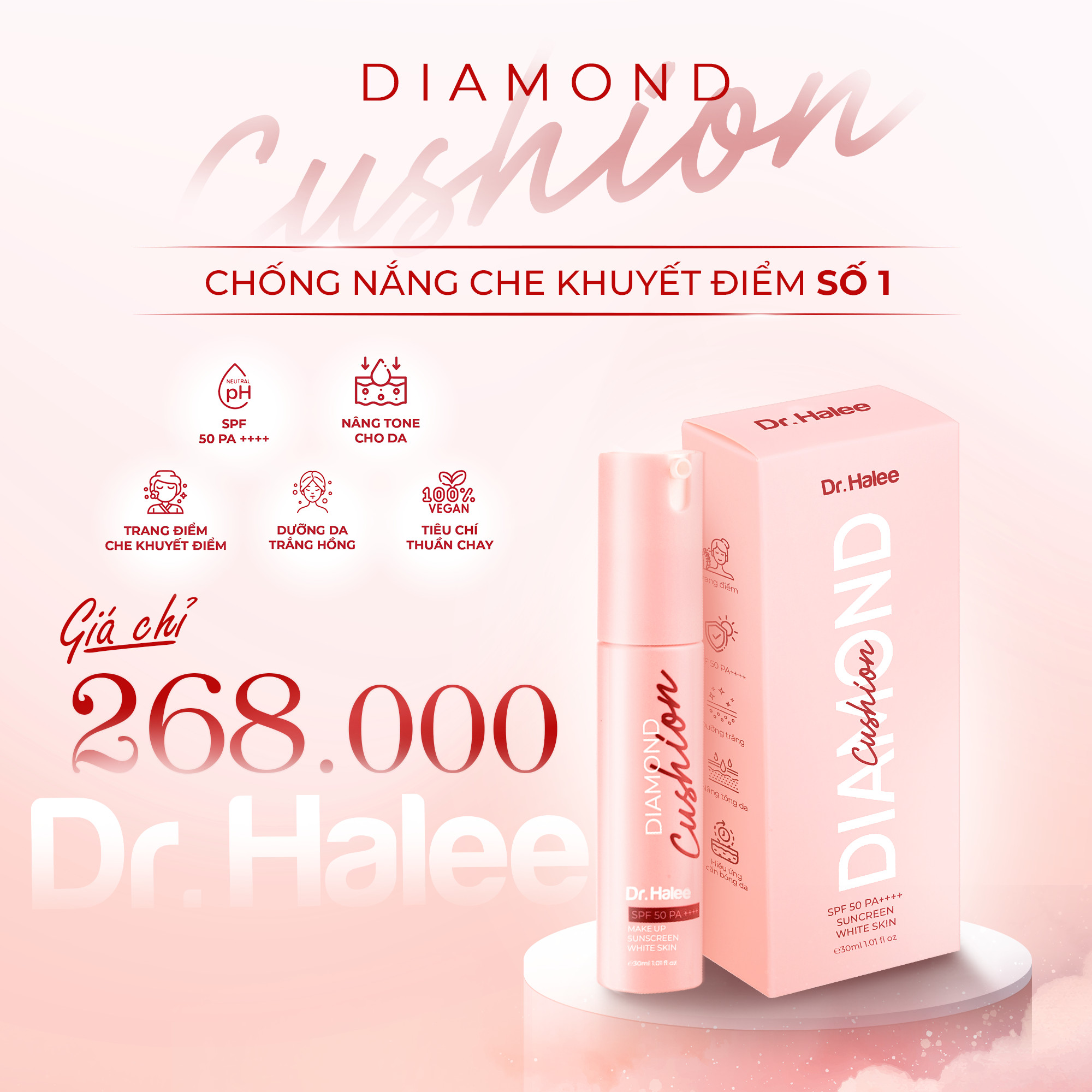 Kem Chống Nắng Che Khuyết Điểm Dr.Halee - Diamond Cushion Kem Nền Kiềm Dầu
