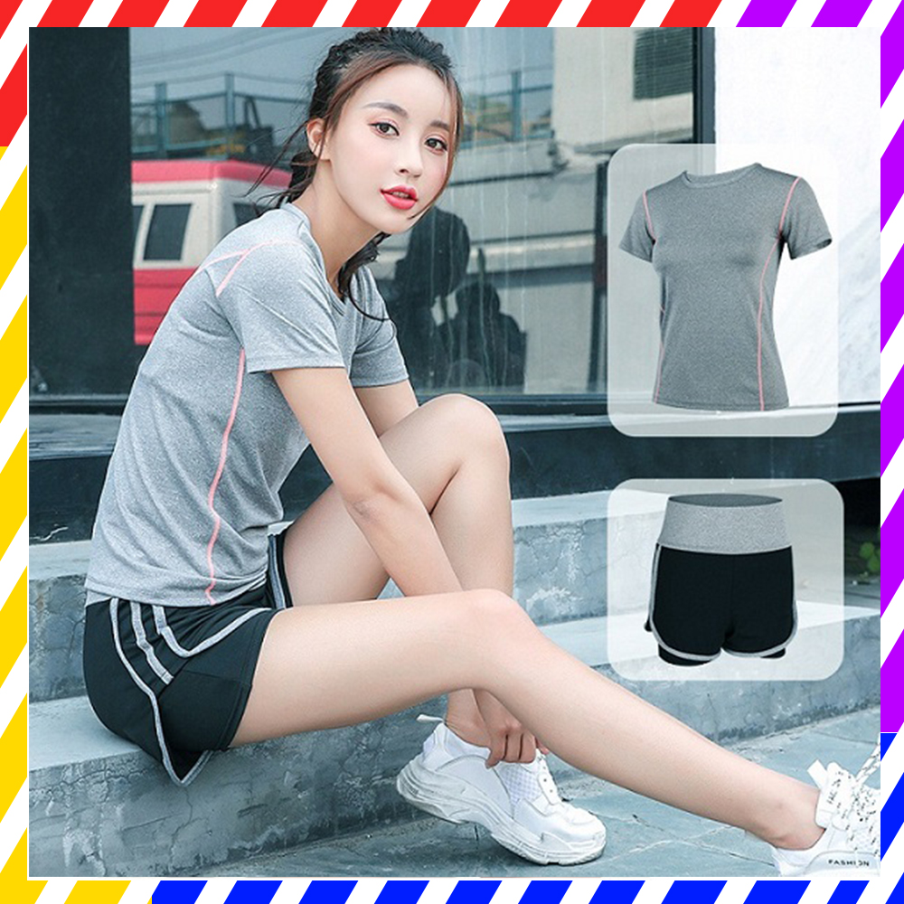 Set Bộ Đồ Quần Sooc Áo Thun Thể Thao Nữ, Quần Áo Tập Gym, Aerobic, Yoga Nữ Nhiều Màu