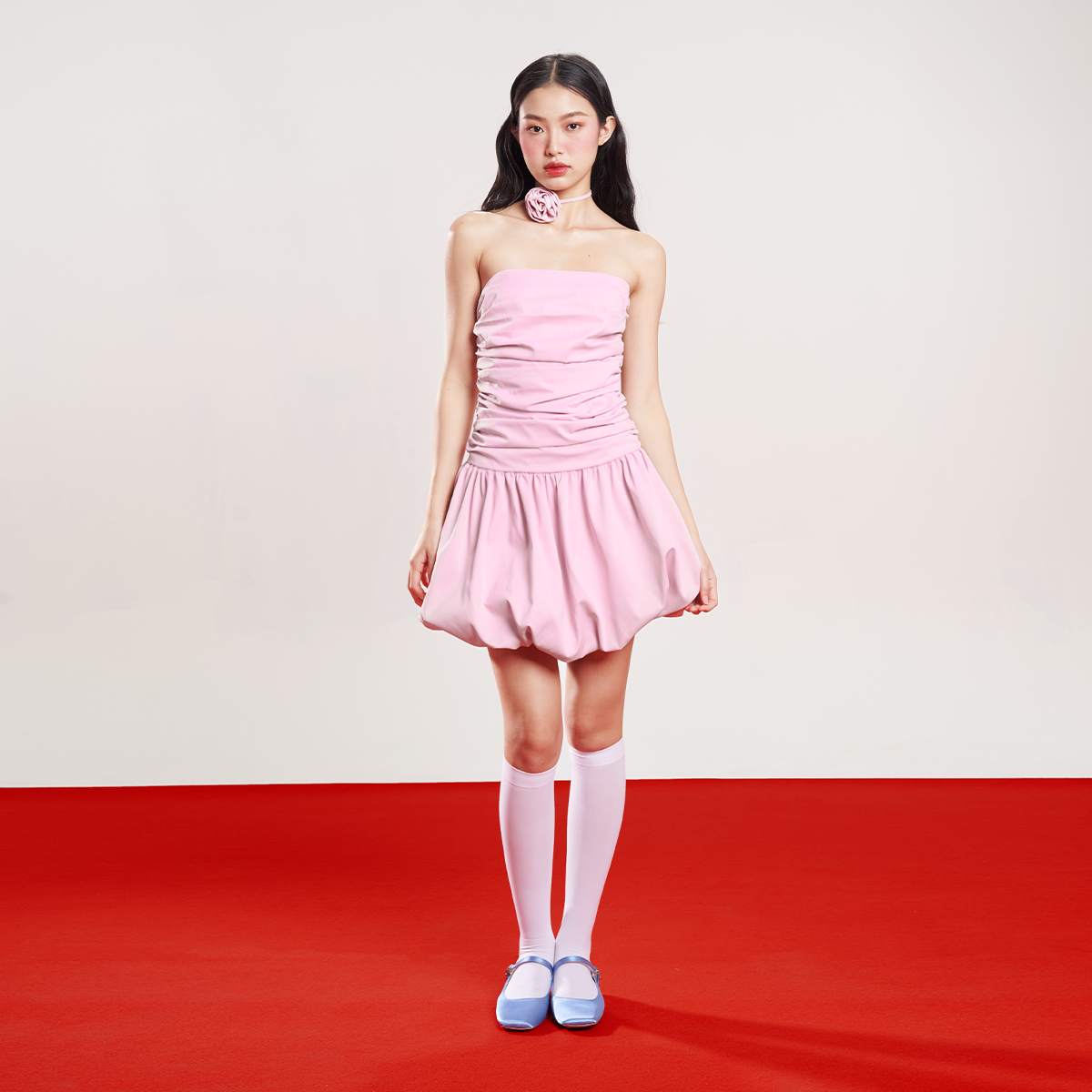 Dottie - đầm cúp ngực tùng bí - hồng - d0586
