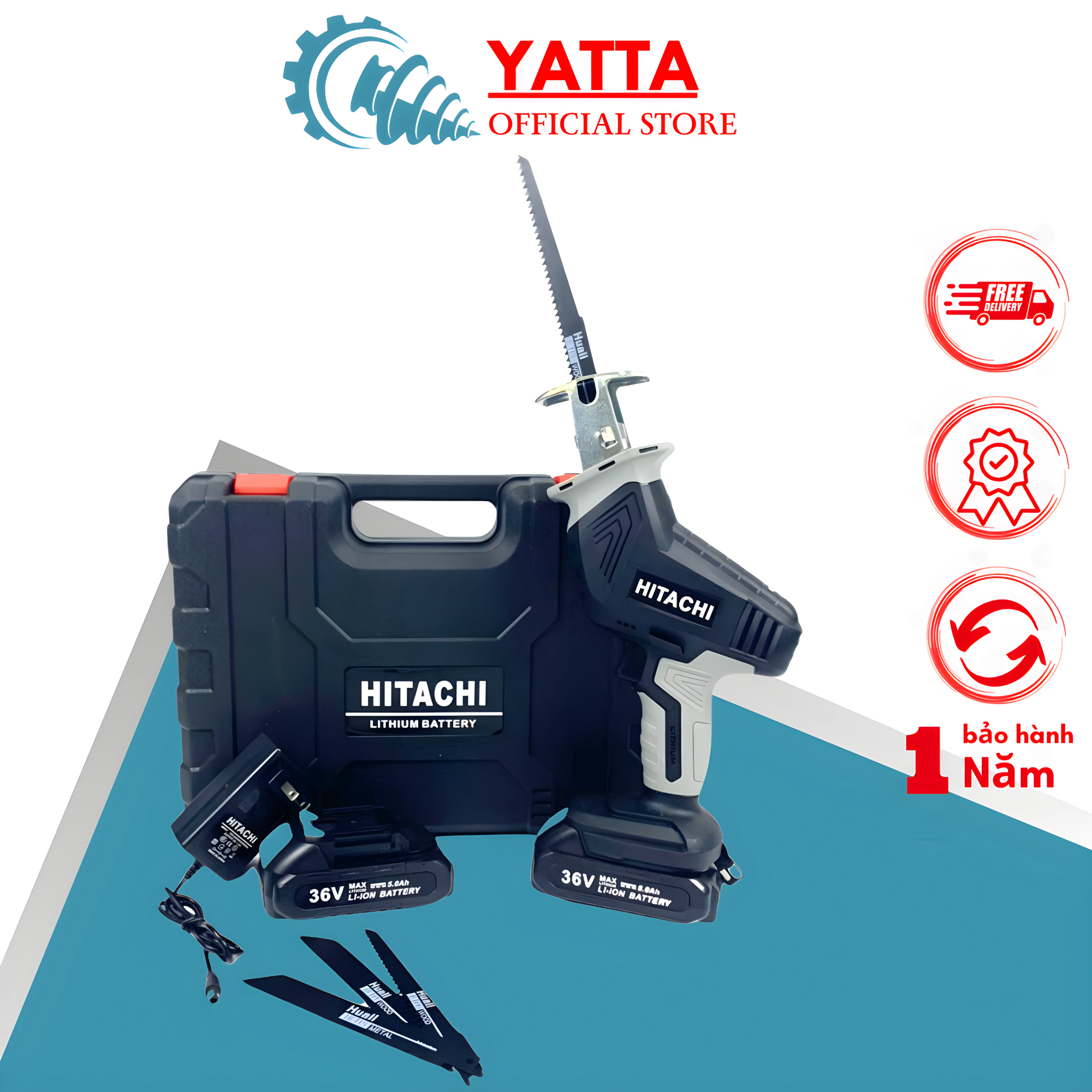 Máy cưa kiếm Hitachi cầm tay tặng kèm 4 lưỡi cắt