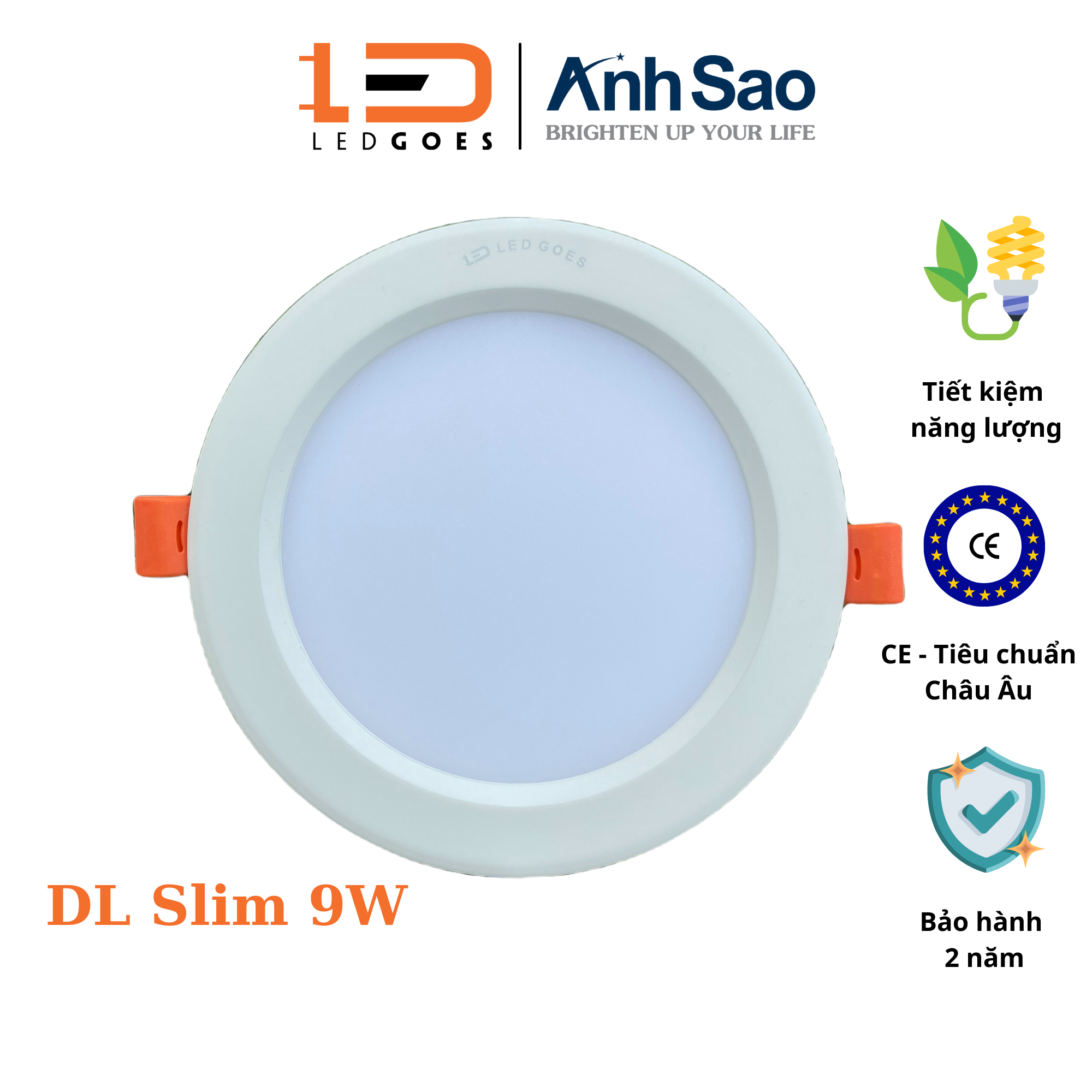 Đèn led âm trần downlight siêu mỏng 9w ledgoes lỗ khoét 120mm, bh 2 năm