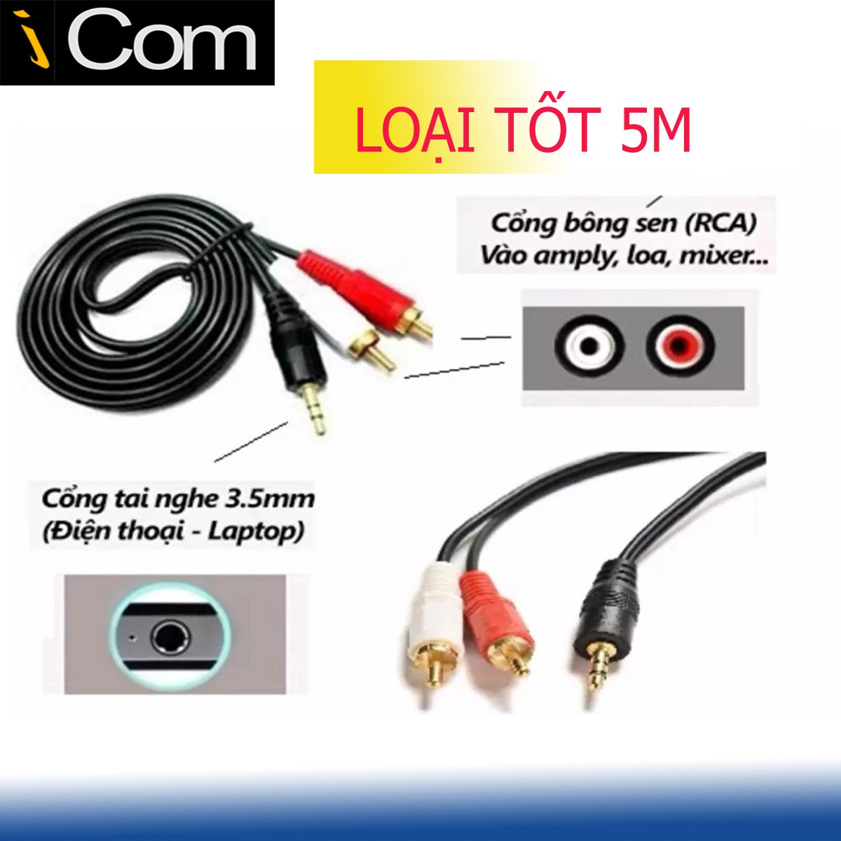 Dây loa 1 RA 2 bông sen dài 5m - Dây loa 1 RA 2 bông sen dài 5m