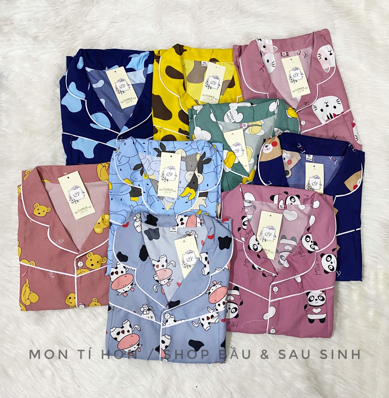 Bộ bầu và sau sinh pyjjama dài tay vải kate mềm mịn (có chun rút điều chỉnh, có khoá cho bé bú sau sinh) - Nhiều màu