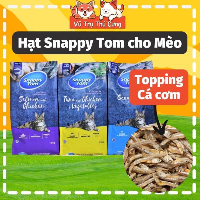 Thức ăn hạt cho Mèo Snappy Tom 1,5Kg cho mèo kén ăn, Cá cơm sấy khô giúp Mèo ăn nhiều hơn