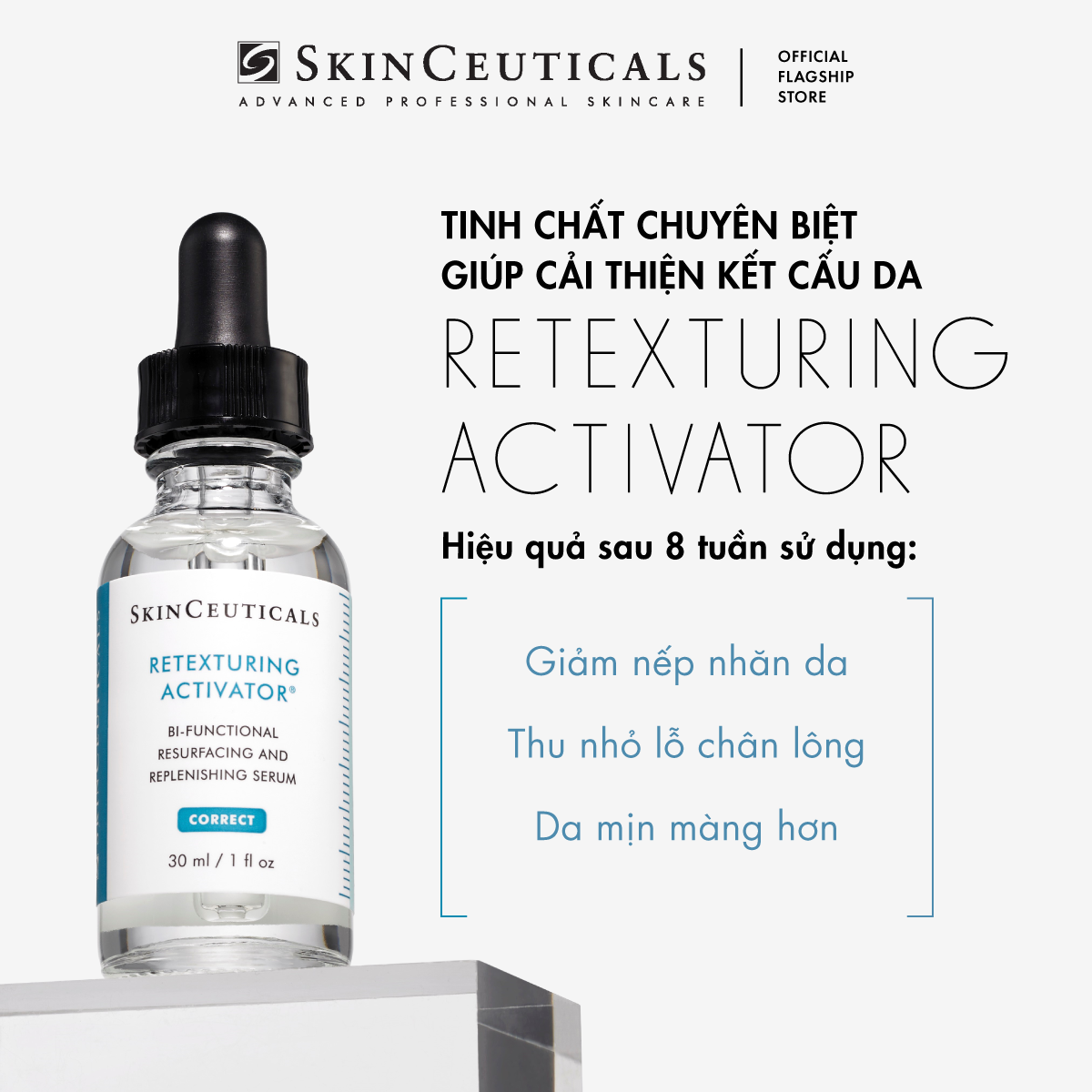 Serum chuyên biệt Skinceuticals Retexturing Activator hỗ trợ loại bỏ tế bào chết, giúp nuôi dưỡng, làm lành và cải thiện bề mặt da 30ml