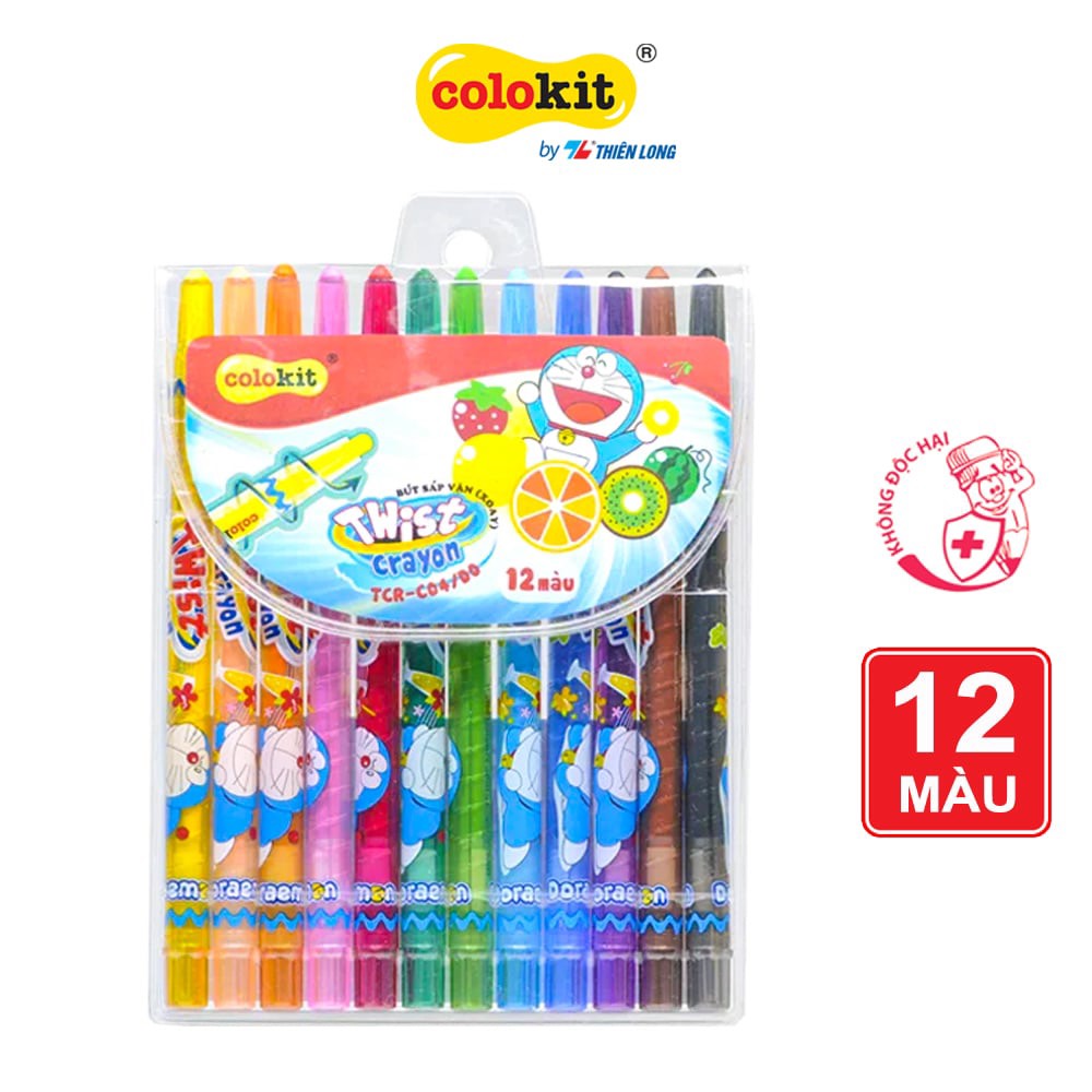 Bút sáp vặn 12 màu colokit doraemon tcr-c04/do