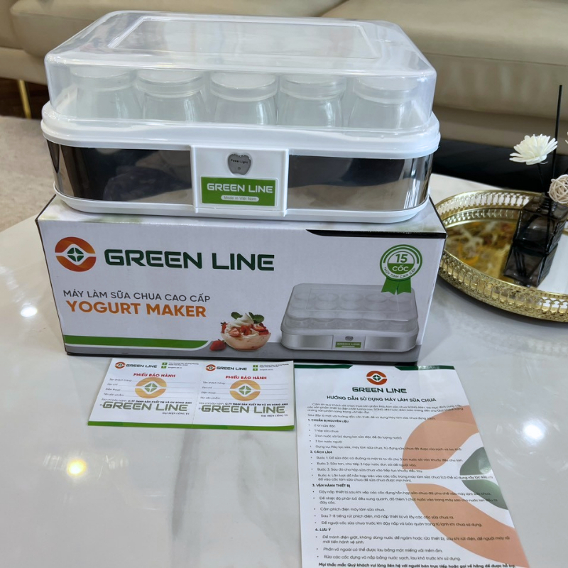 MÁY LÀM SỮA CHUA Greenline gồm 1 máy làm sữa chua + 12 hũ đựng sữa chua (2 loại nhựa và thuỷ tinh)