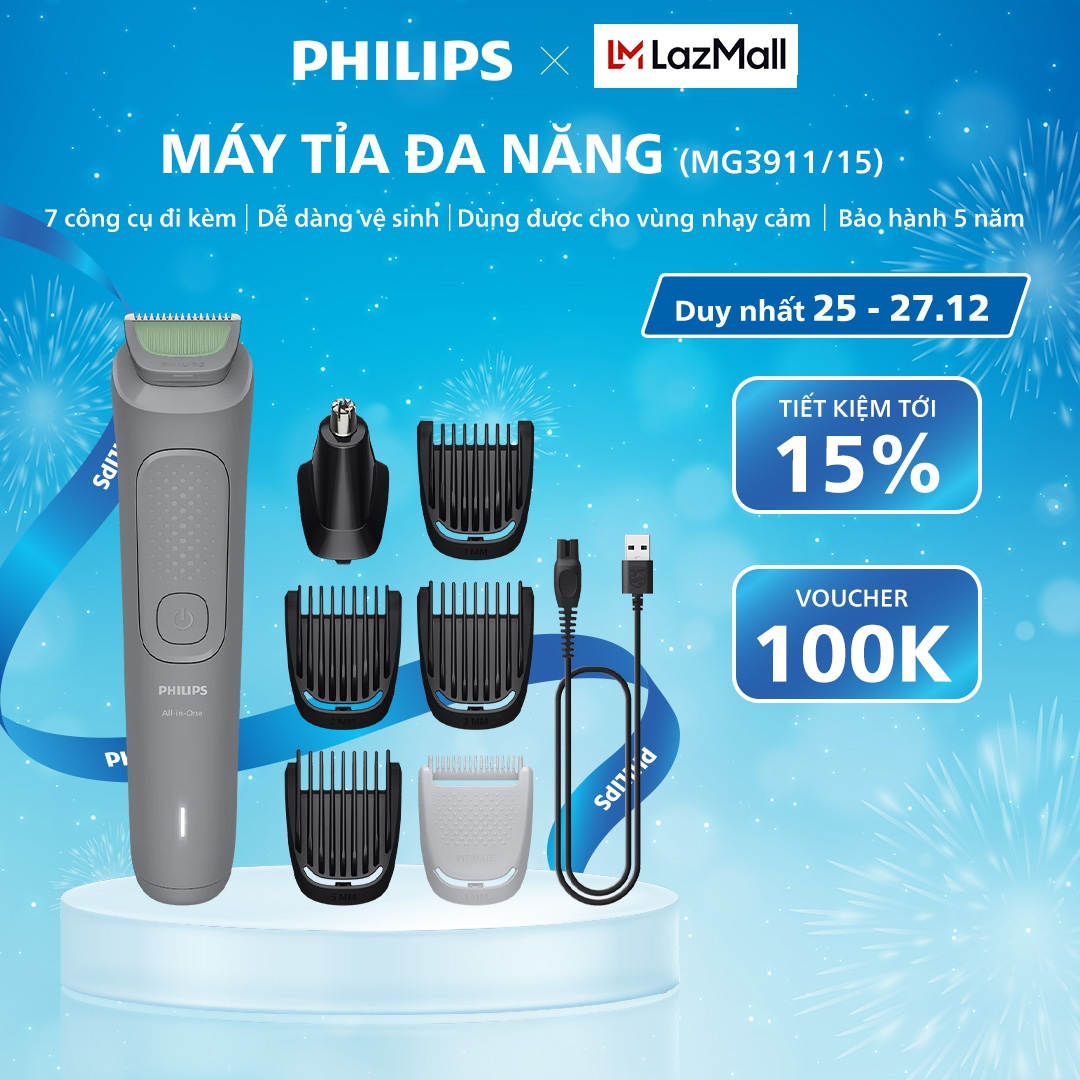 Máy Tỉa Đa Năng 7 Trong 1 PHILIPS MG3911 15 Cắt Tóc Tạo Kiểu Tỉa Lông Mũi Kèm Theo 7 Đầu Phụ Kiện Bảo Hành 5 Năm
