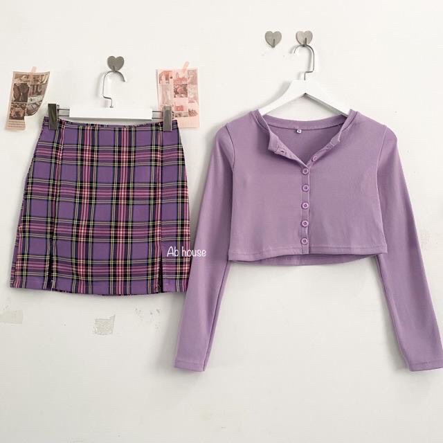 ÁO CROPTOP NÚT TAY DÀI CỰC VINTAGE PHỐI QUẦN HOẶC CHÂN VÁY ĐỀU ĐẸP -NAUY