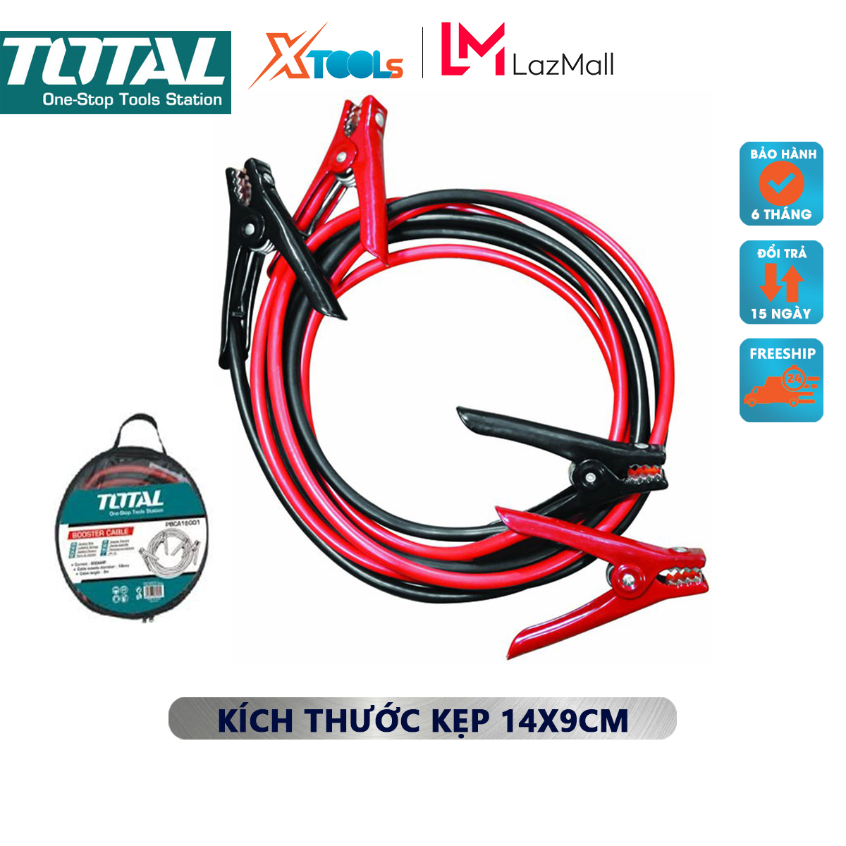 Dây cáp sạc bình ắc qui TOTAL PBCA12001 Dây câu sạc bình Dòng điện: 200 amp Kích thước kẹp: 14x9cm dây 8mm dài 2,5m, nối sạc bình ắc qui khởi động xe máy/ô tô [XTOOLs MALL]