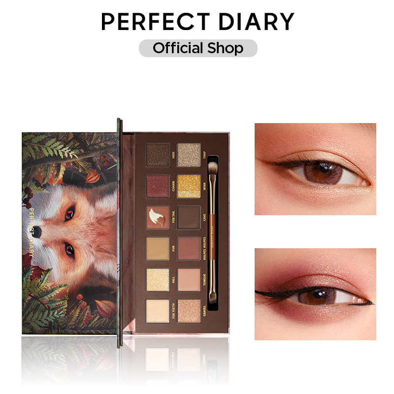 Bảng phấn mắt PERFECT DIARY 12 màu sắc tông lì và ánh nhũ lấp lánh kèm cọ trang điểm cao cấp 14g (Kèm Cọ Tuỳ Theo Bảng Mắt)