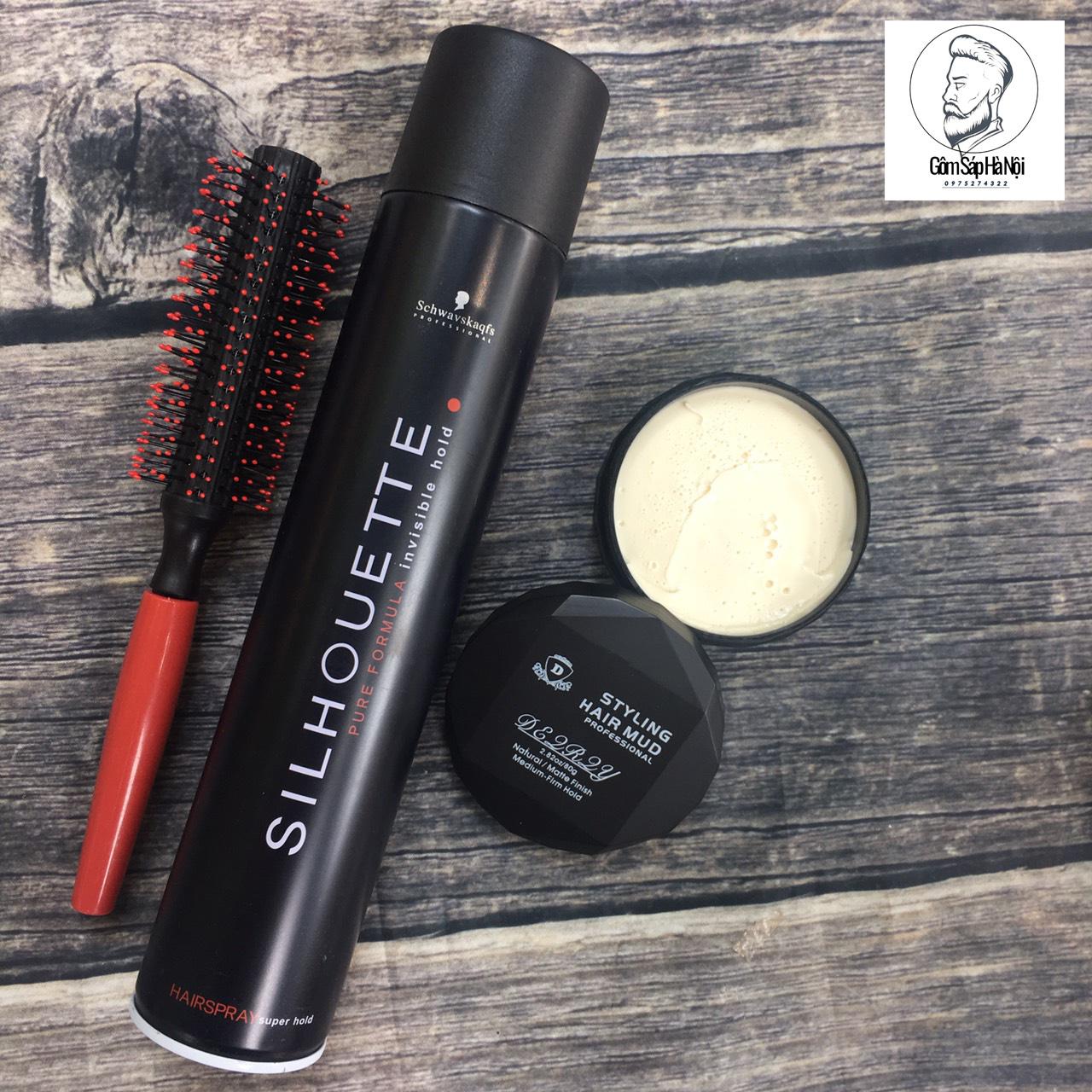 [ Tặng Lược ] COMBO  Gôm Xịt Tóc Silhouette 400ML + Sáp Tuốt Tóc D STYLING HAIR MUD