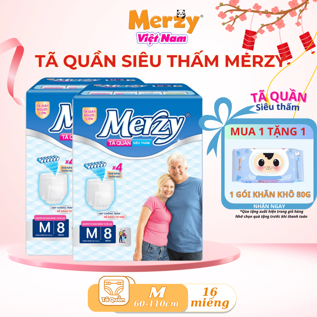 Tã quần người lớn MERZY Size M8/L7/XL6 tã người lớn chống tràn bỉm người già khô thoáng