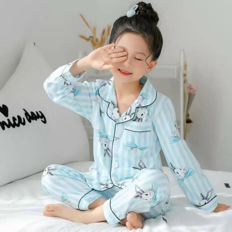 [HCM]Bộ Pyjama bé gái hình thỏ xinh chất thun cotton ấm áp - Hàng VNXK