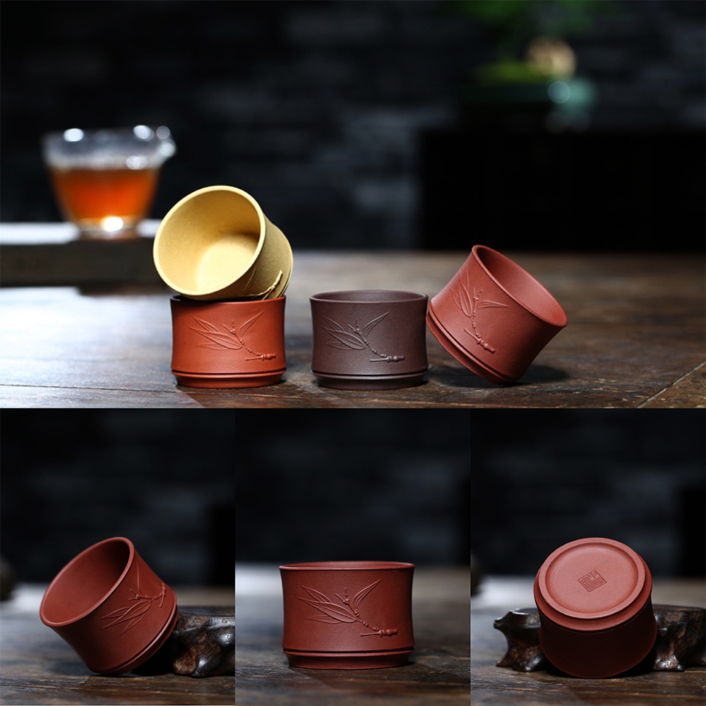 Chén uống trà gốm tử sa Trúc đoạn phù điêu đắp nổi - Linh Tâm Mộc Trầm