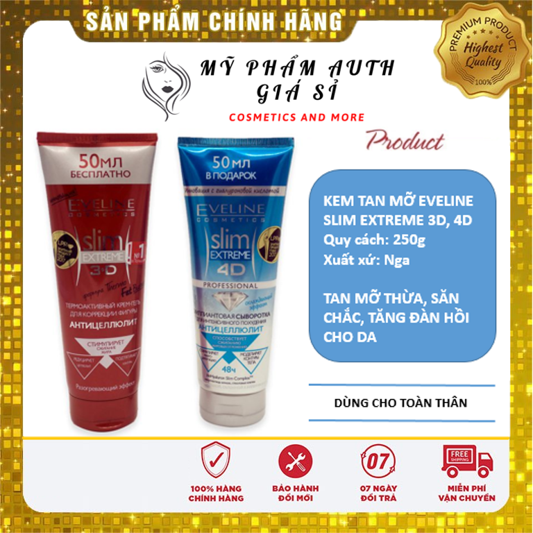Kem tan mỡ eveline slim extreme 3d, 4d nga 250ml giảm mỡ thừa, săn chắc da