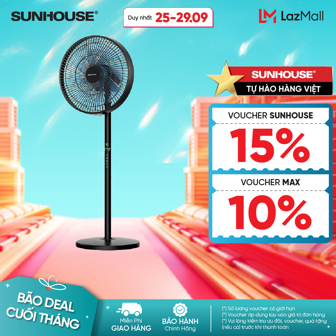 Quạt Đứng 8 Cánh Chính Hãng Sunhouse SHD7346; 8 Cánh Bền Bỉ; Hẹn Giờ Lên Tới 9 Tiếng; 3 Chế Độ Gió Thông Minh
