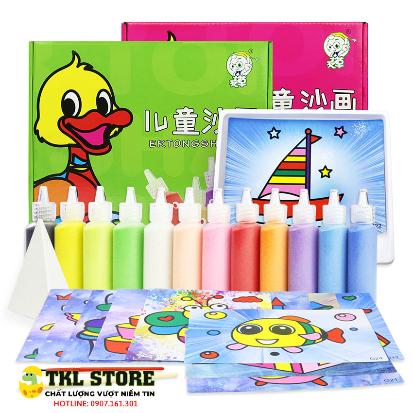 Bộ 12 tranh cát dày đẹp kèm 12 lọ màu cát dành cho bé - tkl store