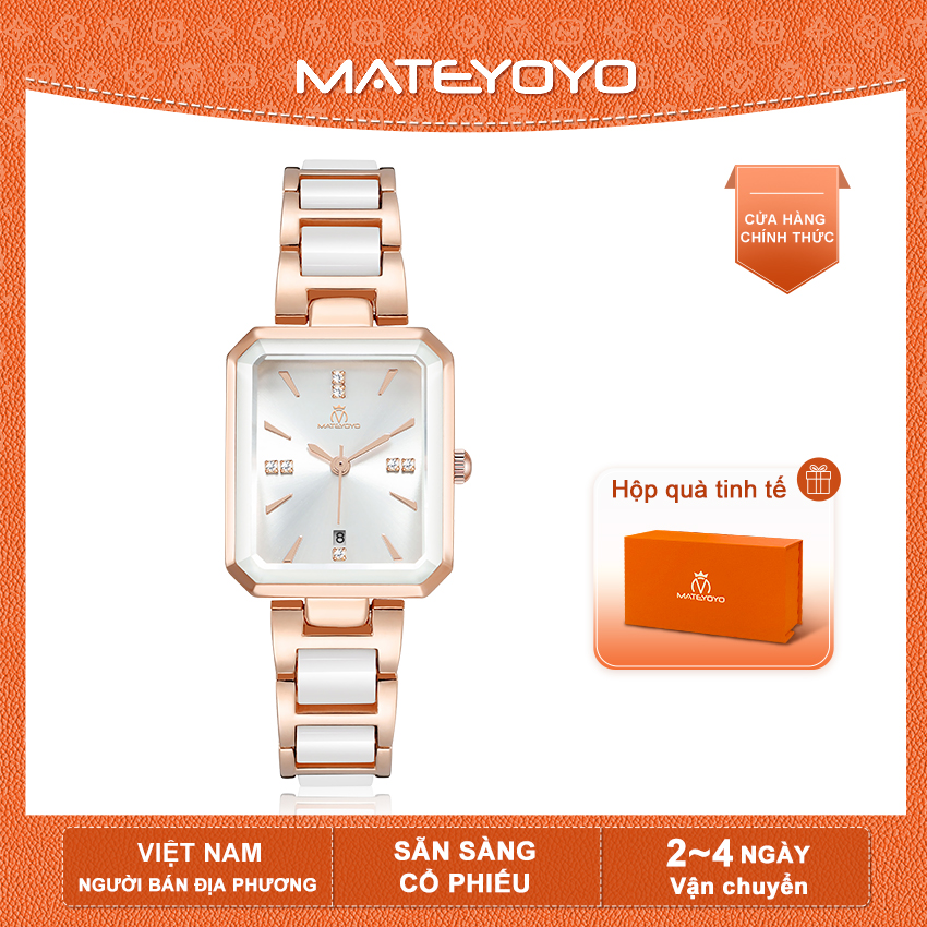 MATEYOYO Đồng hồ thời trang nữ Đồng hồ thạch anh cổ điển Đồng hồ chống nước 30M Đồng hồ gốm sứ dây đeo mỏng Đồng hồ thiết kế sang trọng Đồng hồ đeo tay có lịch Đồng hồ nữ mặt số vuông
