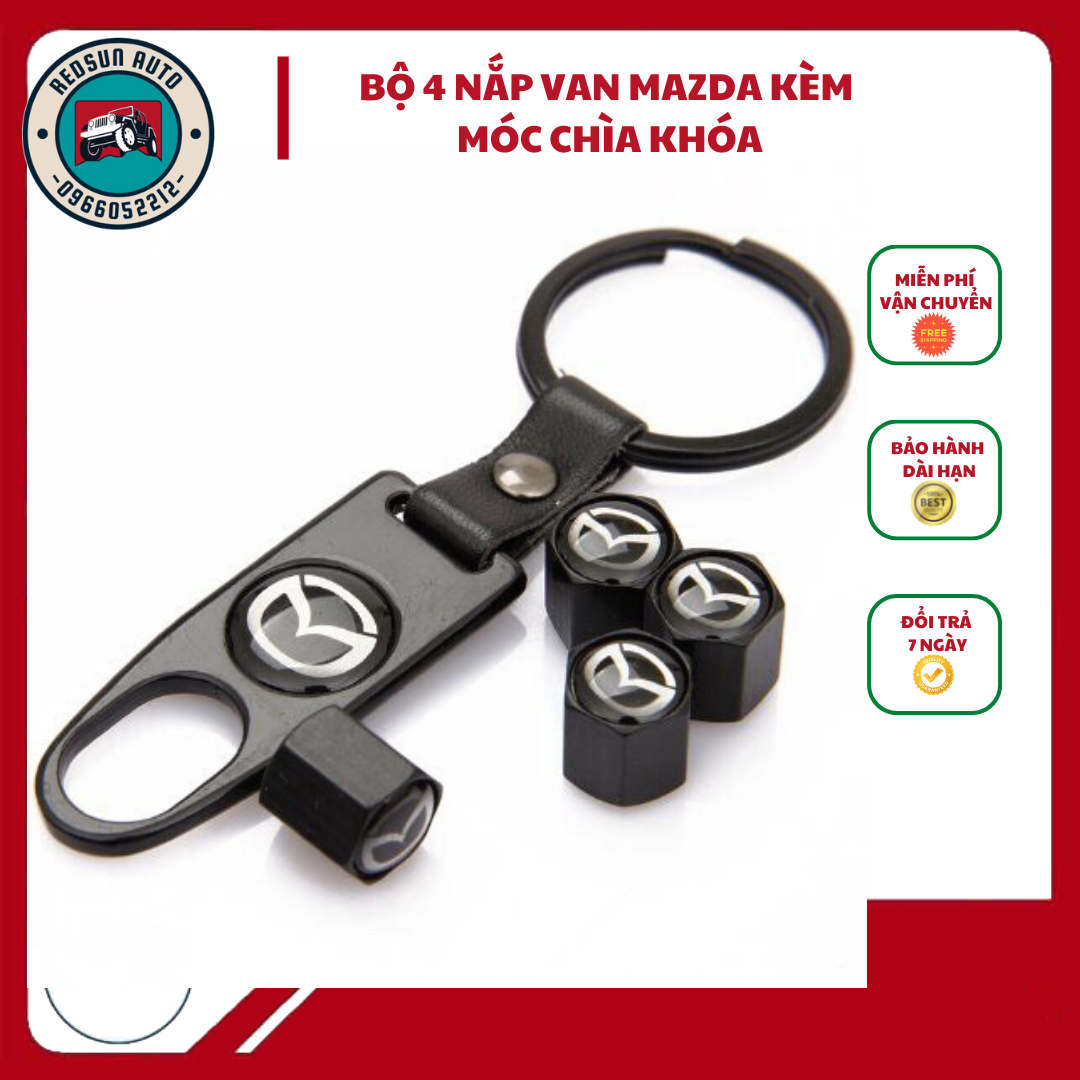 Bộ 4 Nắp Van Bánh Xe Ô Tô Mazda Có LoGo Kèm Móc Khóa Siêu tiện ích