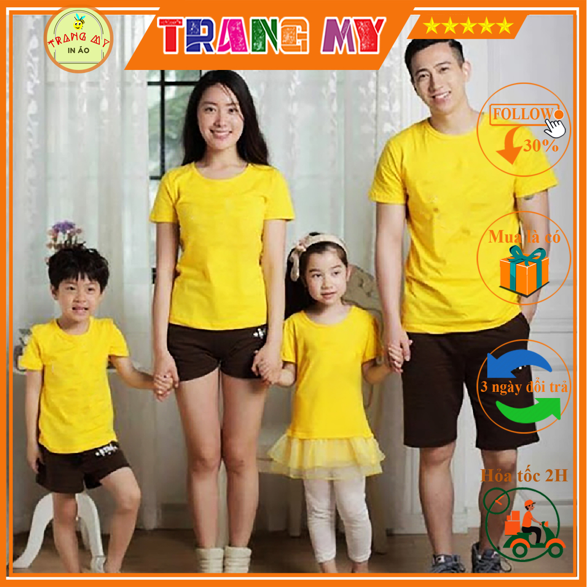 Áo thun trơn màu vàng cúc ngắn tay cổ tròn, không xù lông, không ra màu, vải dày mịn - dùng chung cho cả nam và nữ