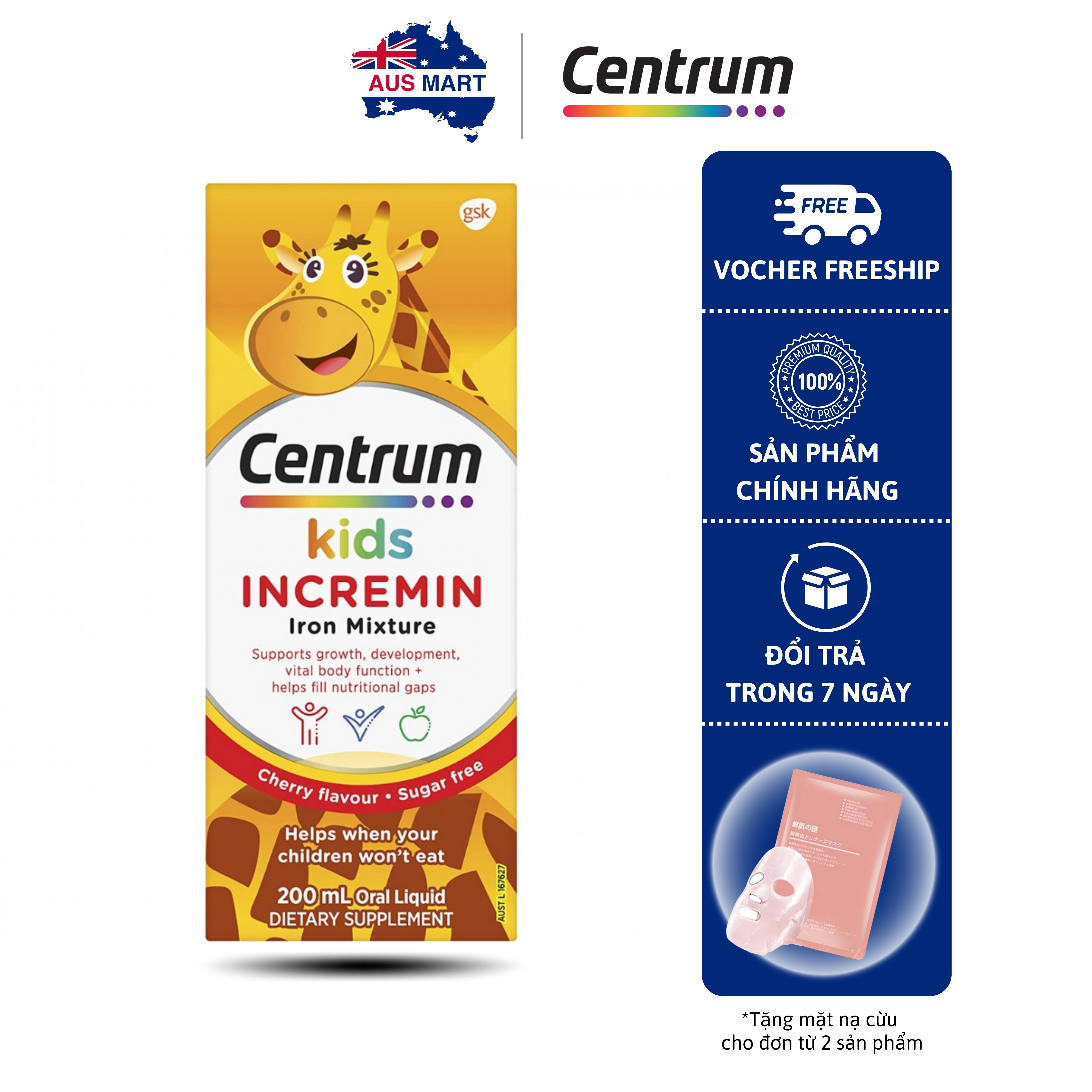 Siro Centrum Kids Incremin Iron Mixture, Úc (200ml) giúp bé ngon miệng hấp thu tốt hơn