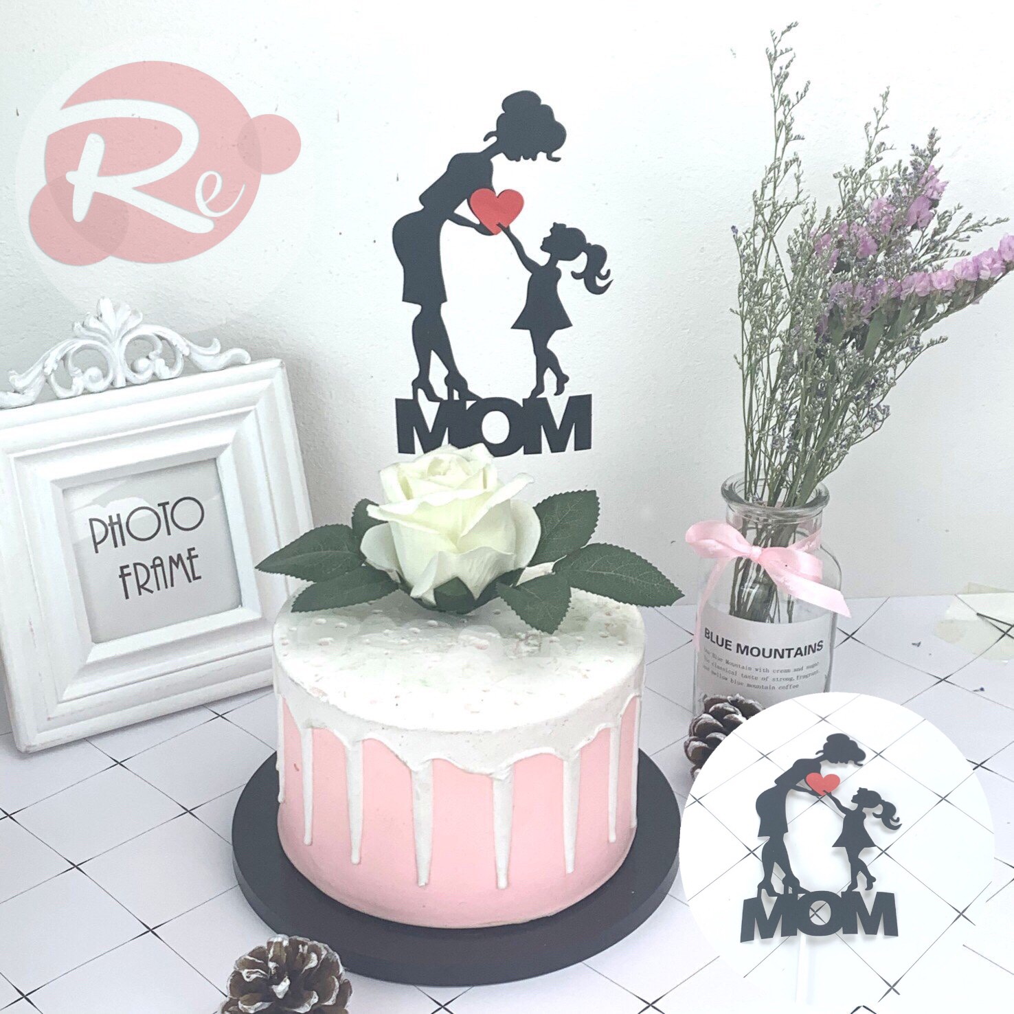 Que cắm I Love MOM - Trang trí bánh sinh nhật bánh kem