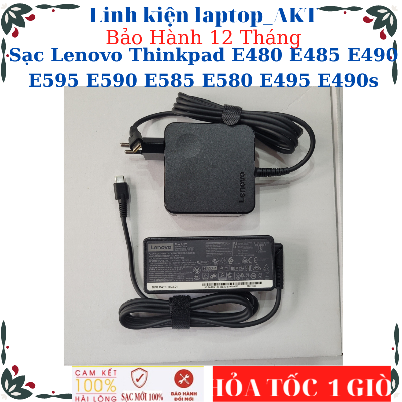 Sạc laptop lenovo thinkpad e480 e485 e490 e595 e590 e585 e580 e495 e490s- sạc lenovo 20v-3.25a-65w type c