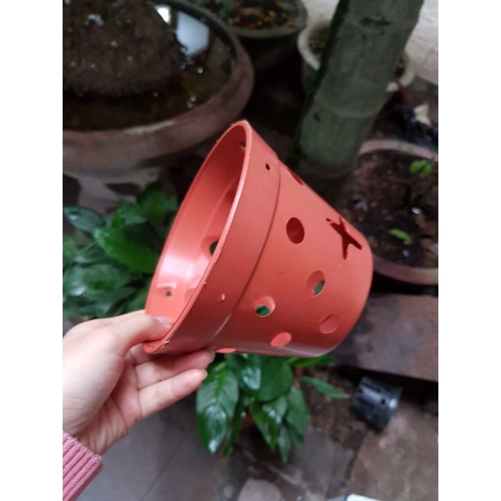 5 CHẬU NHỰA TRỒNG LAN GIẢ GỐM ĐẤT NUNG(145x100mm)