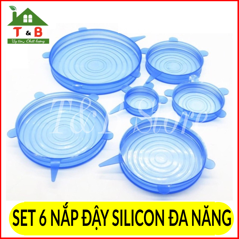 Set 6 nắp Silicon - Nắp silicon bọc thực phẩm - Nắp đậy đa năng
